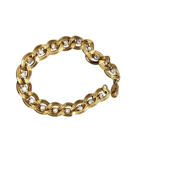 10kgp Diamante Accented Oval Link Bracelet Yellow Gold Plate Rhinestones SZ 6.5 - Picture 8 of 8